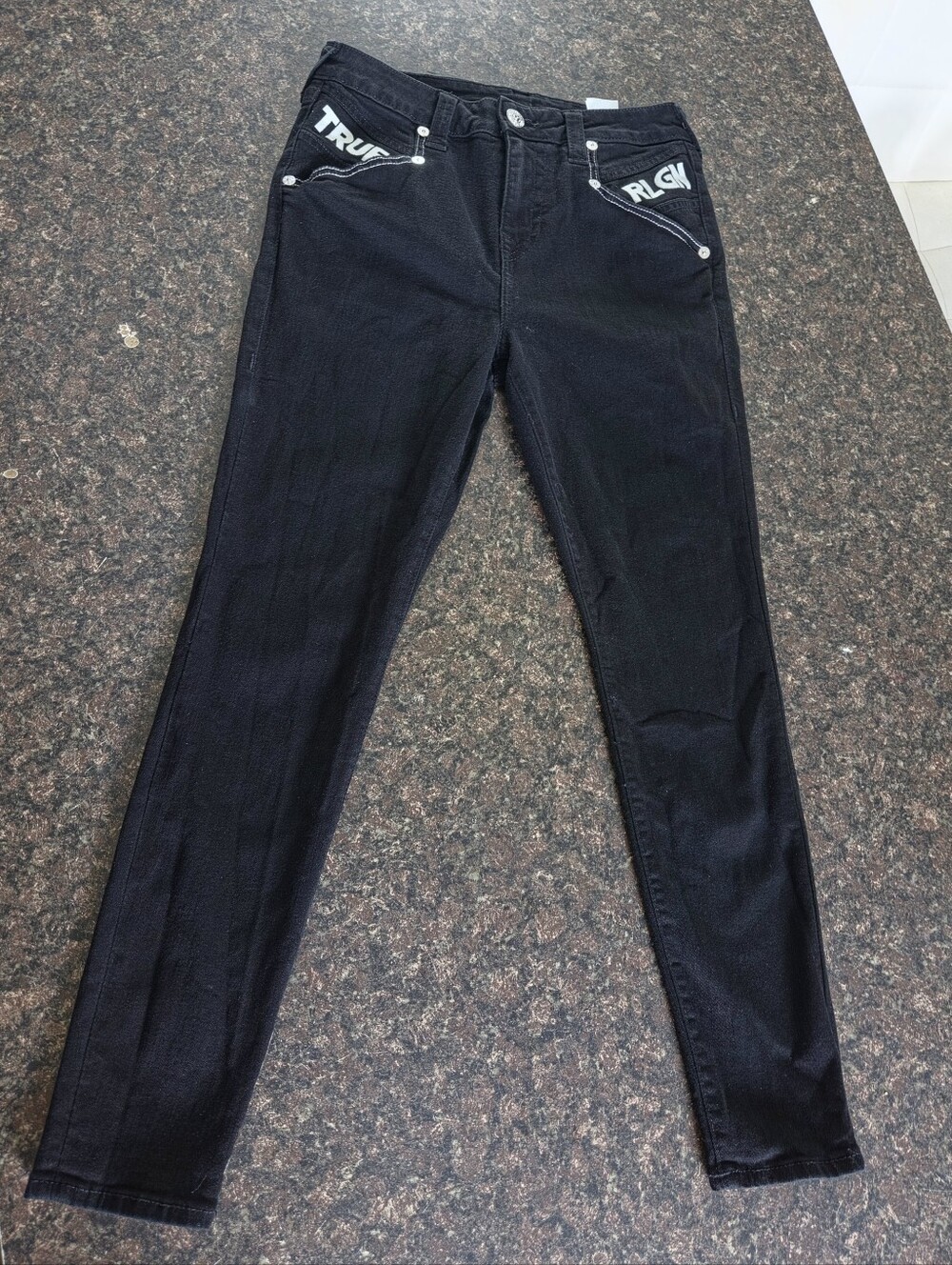 True Religion Jennie Curvy High Rise Skinny Jeans Graphic Black 30 EUC